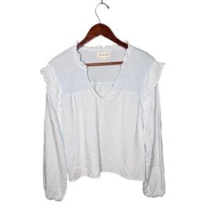 Anthropologie x Cloth & Stone Light Ice Blue Shoulder Ruffle Long Sleeve Blouse